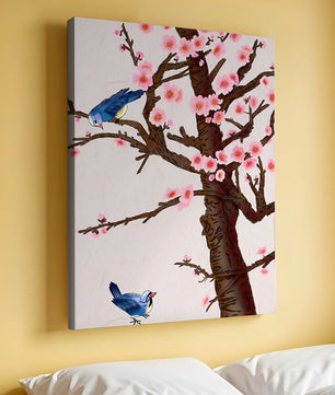 Ilustración encantadora de un árbol de cerezo con pájaros