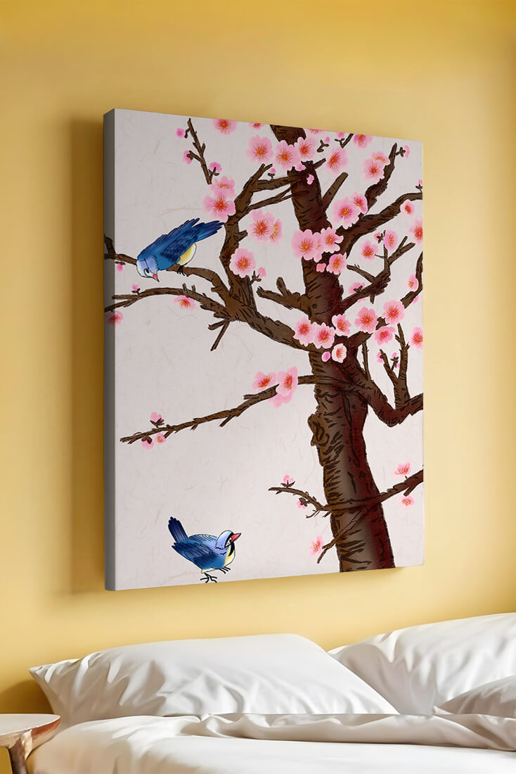 Charming illustration of cherry blossom tree with birds