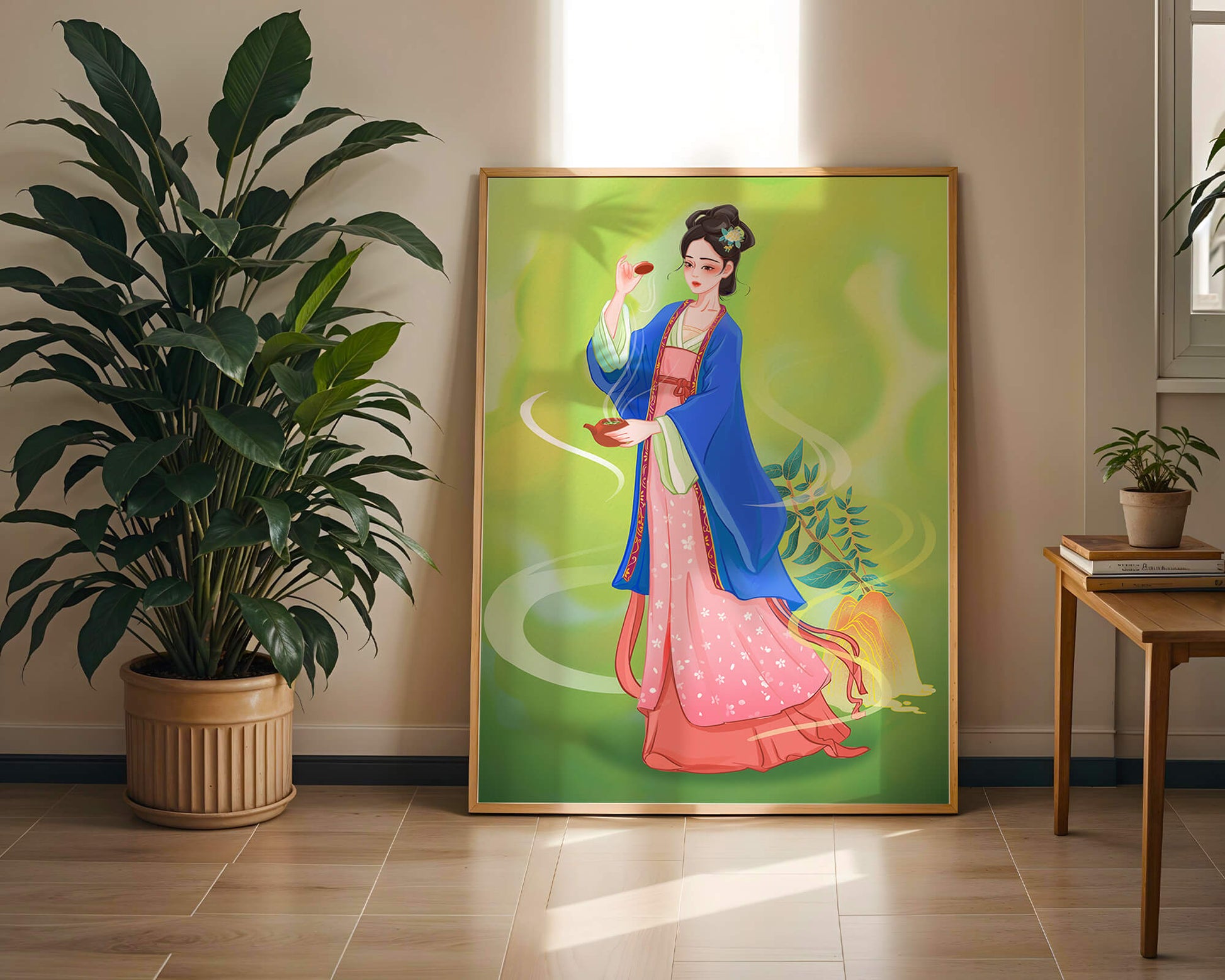 Diseño elegante de mujer en vestimenta tradicional del Este Asiático