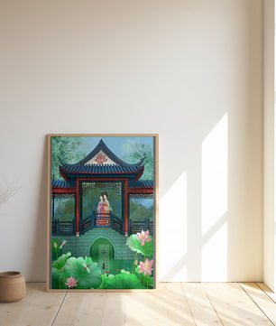 Traditional Chinese Pavilion with Women in Garden Scene - Mi tienda