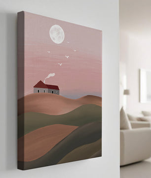 House On Pink Hill Under Full Moon