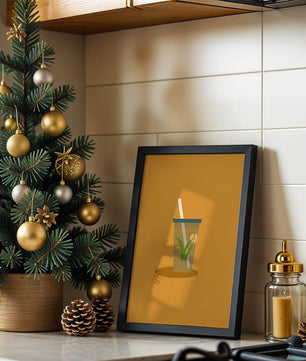 Illustration of a Drink with Botanical Element and Straw on Orange Background - Mi tienda