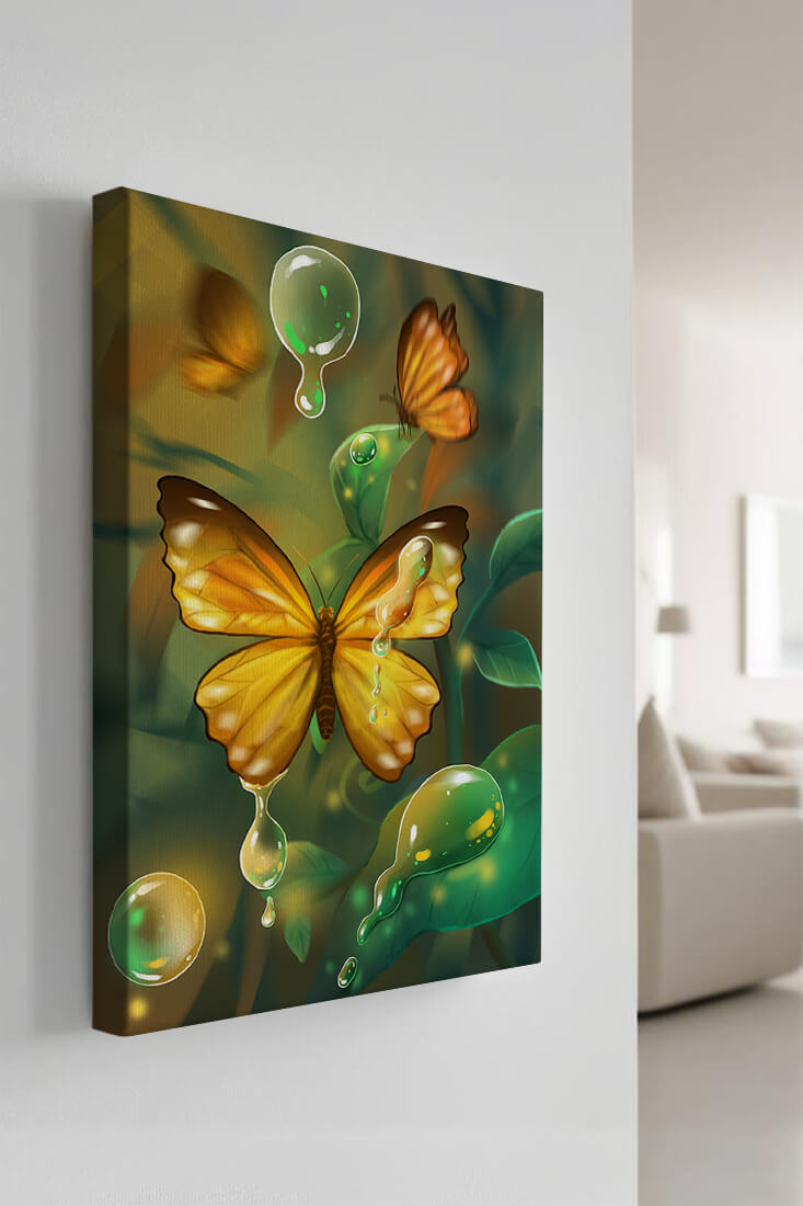 Butterflies Among Dewdrops in a Serene Forest Setting