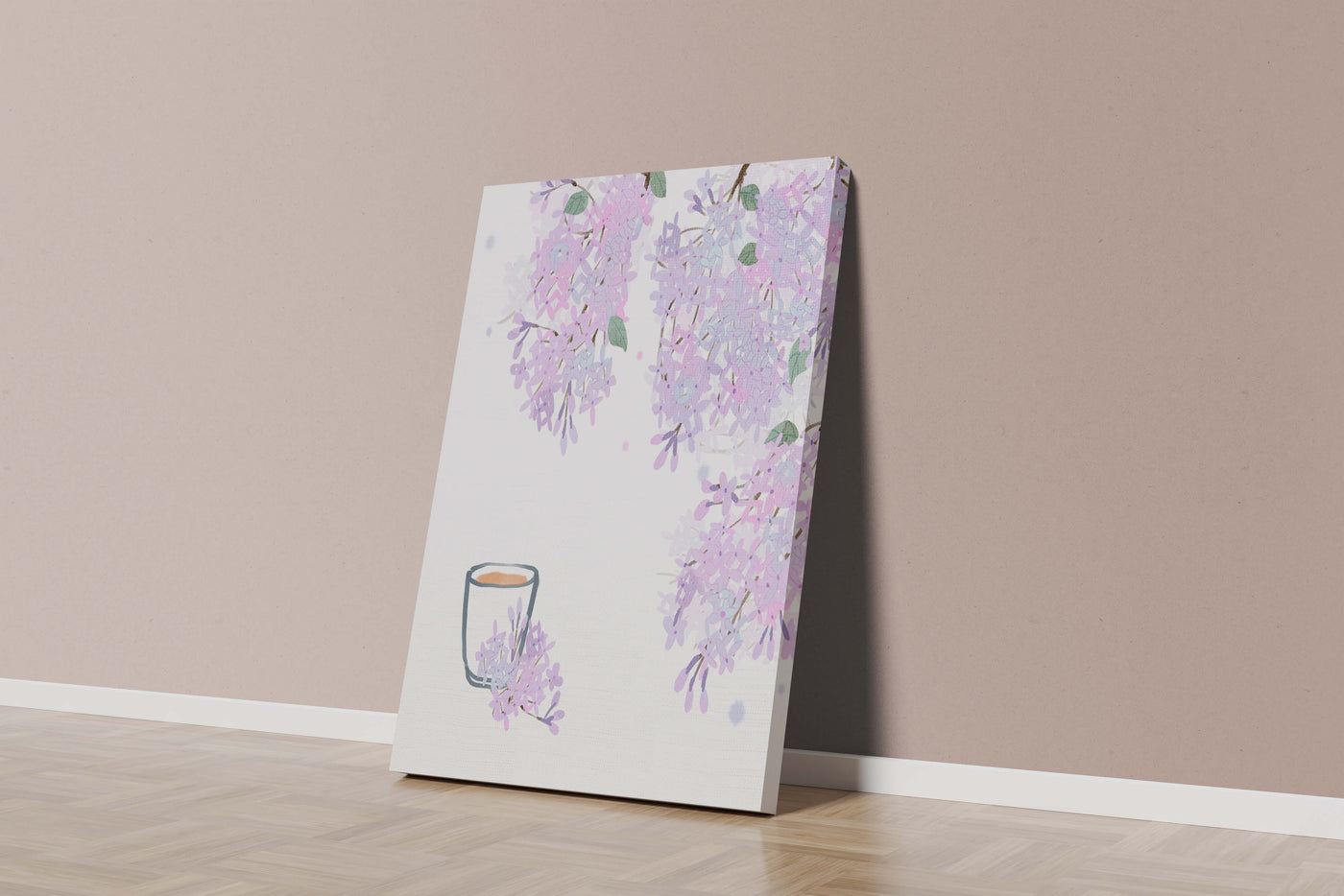 Elegant floral illustration with lilac blossoms and delicate branches