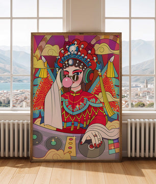 Illustration vibrante de DJ combinant des éléments traditionnels et modernes