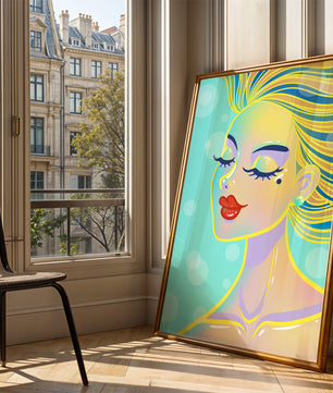 Portrait abstrait coloré d'une femme aux yeux fermés