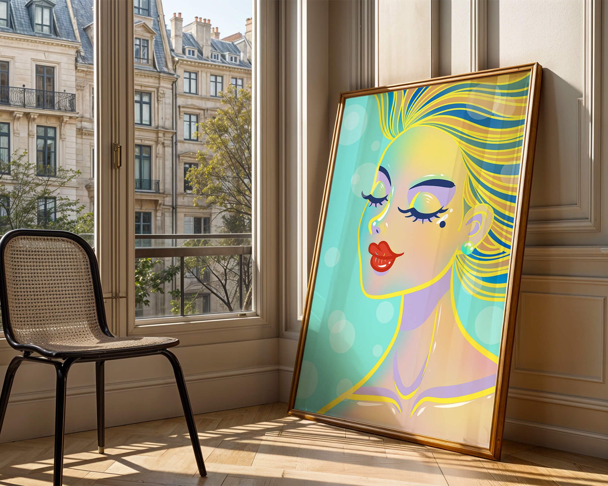 Colorful abstract portrait of a woman with closed eyes
