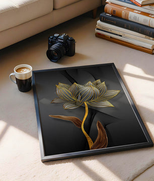 Golden Lotus Flower On Abstract Grey Background - Mi tienda