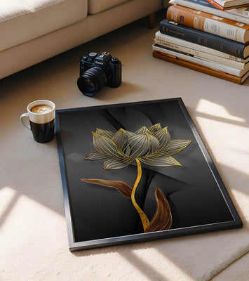 Golden Lotus Flower On Abstract Grey Background
