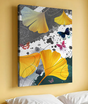 Artistic Composition with Yellow Leaves and Butterflies