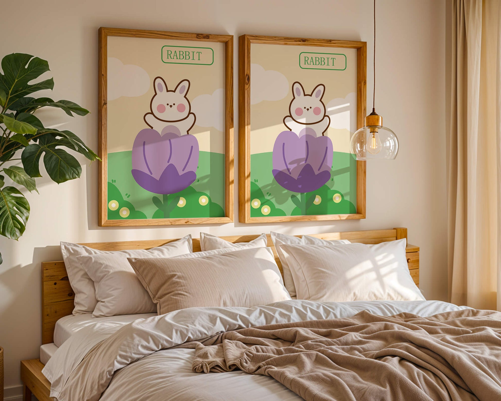 Ilustración caprichosa de un conejo adorable en una flor con colores pastel