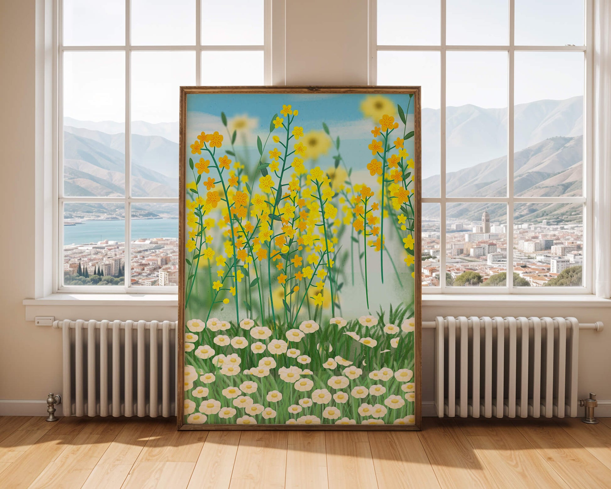 Springtime Meadow With Blooming Yellow And White Flowers