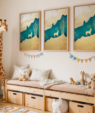 Elegante abstrakte Kunst mit goldenem Hirsch und Naturthema