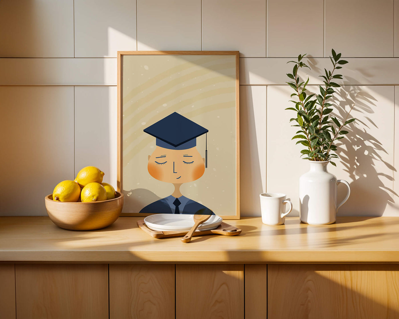Illustration of a graduate with cap and closed eyes