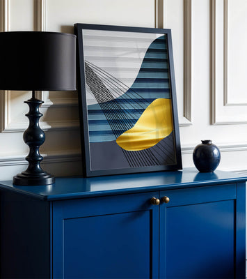 Abstract Composition with Blue and Gold Elements