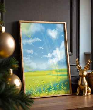 Sunny Meadow with Yellow Flowers and Blue Sky Scenic Art
