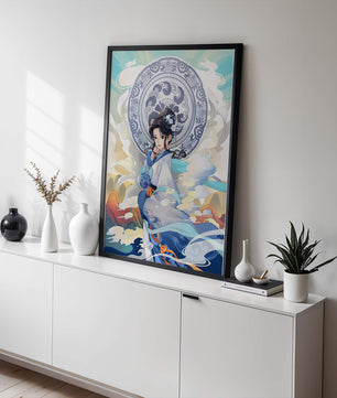 Elegantly Dressed Woman with Traditional Chinese Backdrop