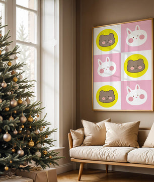 Diseño de patrones de animales juguetones con caras de osos y conejos en colores pastel