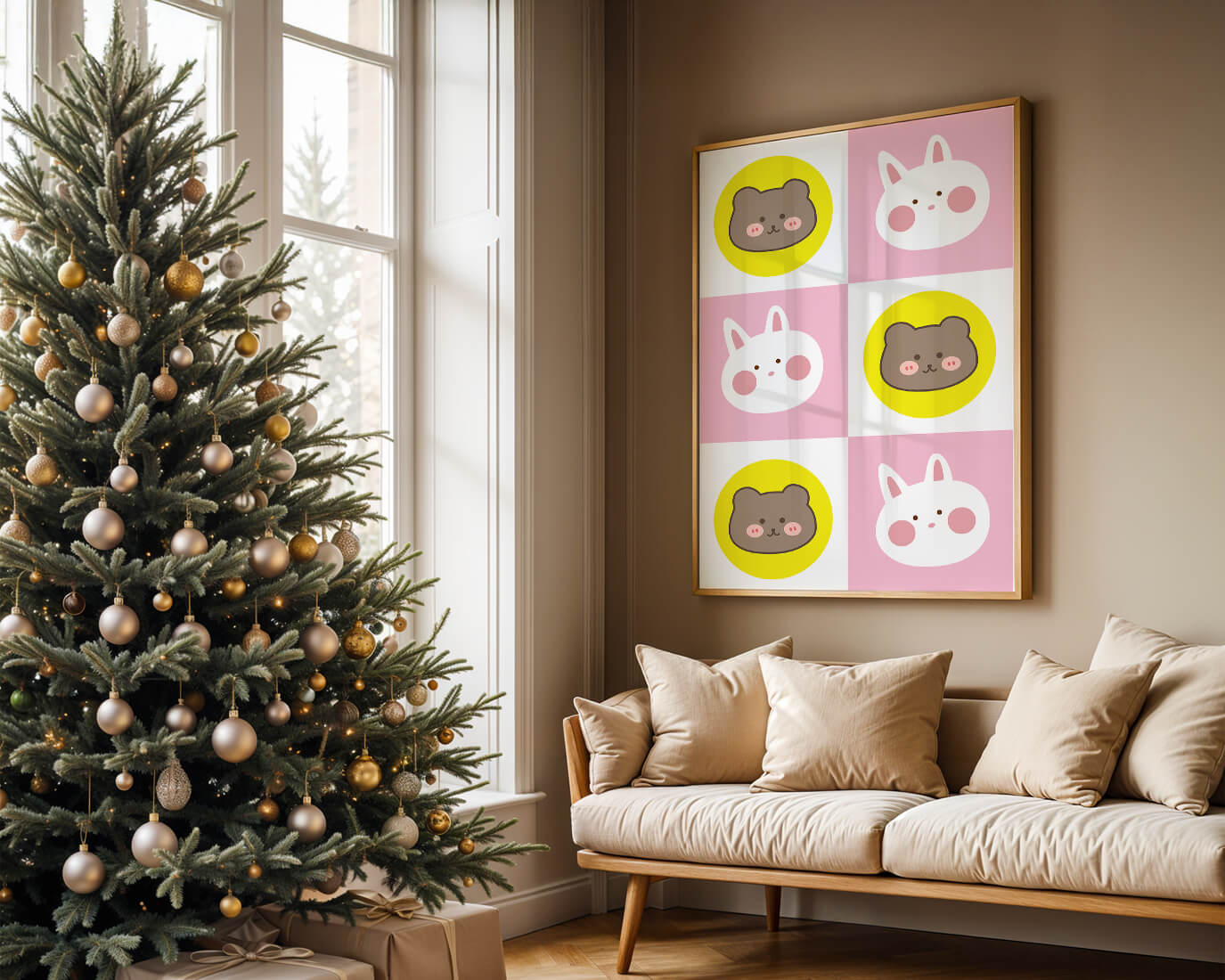 Diseño de patrones de animales juguetones con caras de osos y conejos en colores pastel