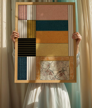 Geometric Abstract Art with Textured Blocks and Gold Accents - Mi tienda