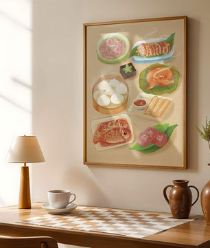 Colorful Representation of Asian Cuisine with Various Dishes