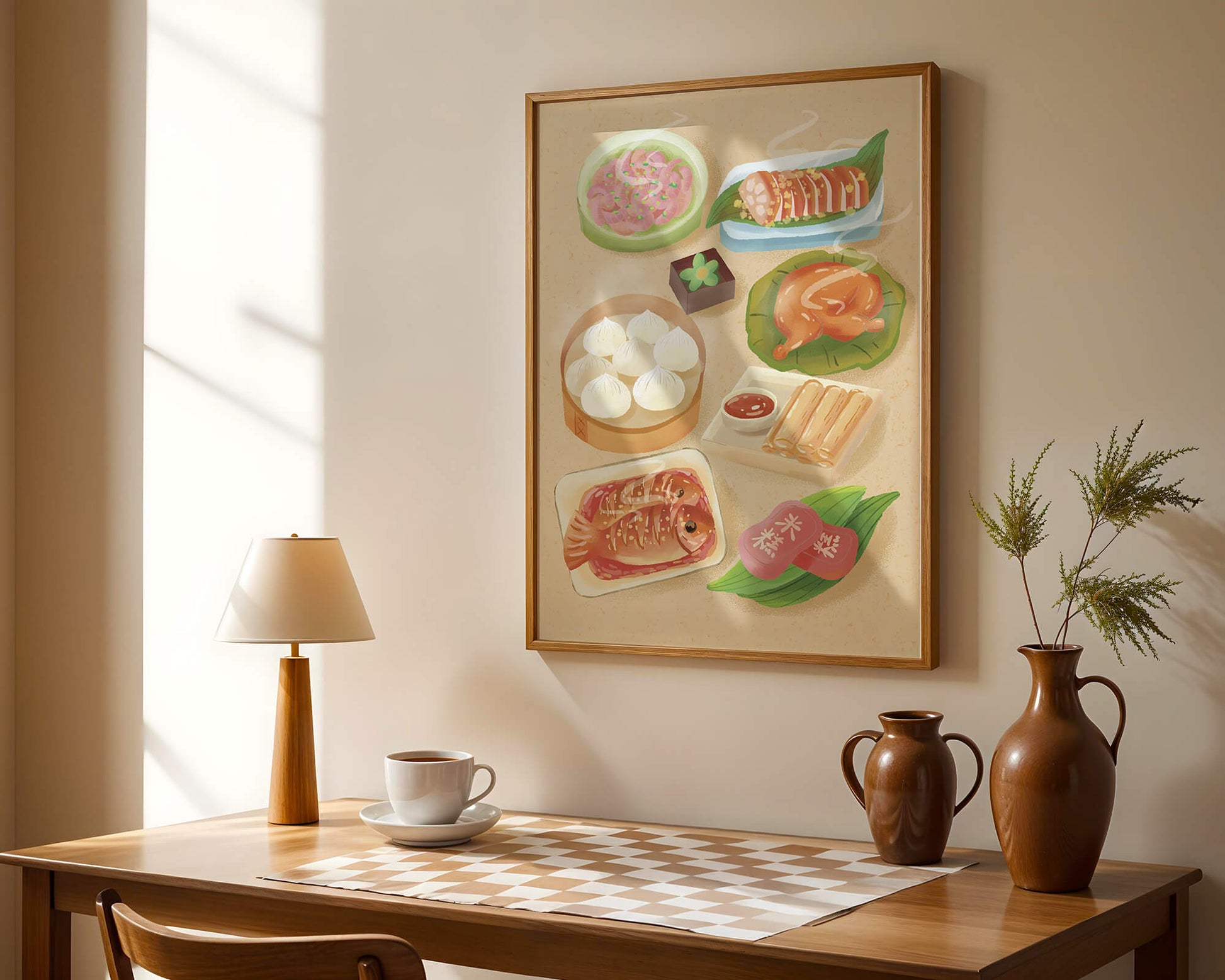 Colorful Representation of Asian Cuisine with Various Dishes