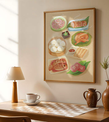 Colorful Representation of Asian Cuisine with Various Dishes