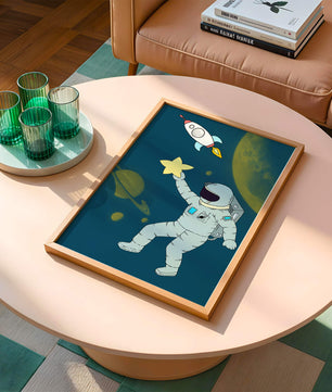 Astronaut Reaching for Star with Rocket and Planets in Space Scene - Mi tienda