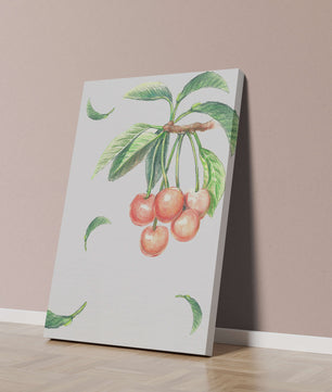 Ilustración realista de rama de cerezo con hojas verdes