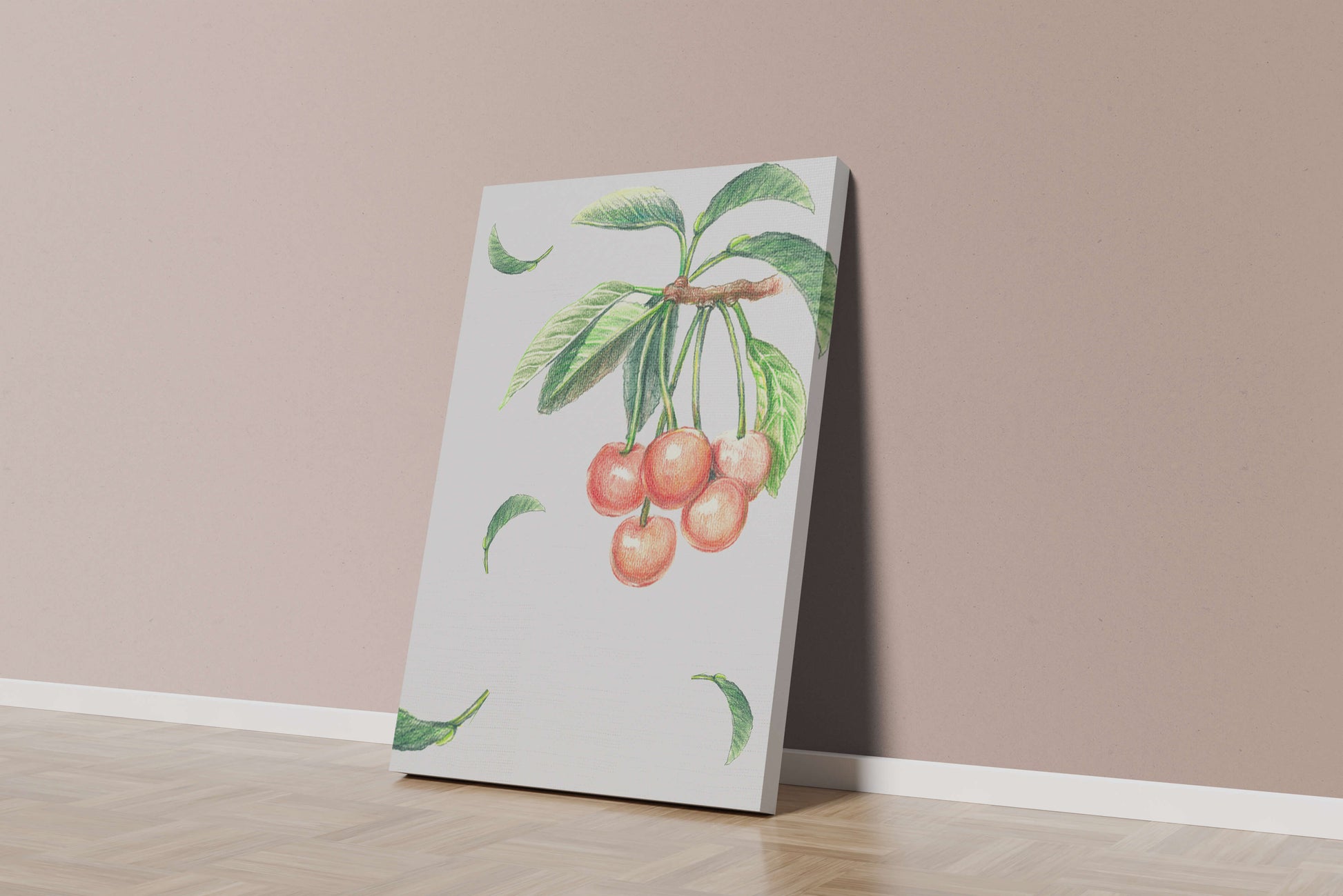 Realistic Illustration of Cherry Branch with Green Leaves