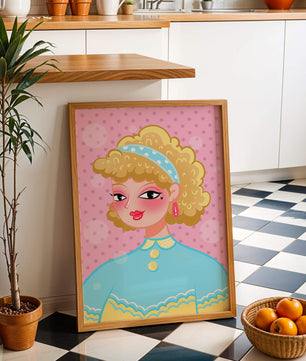 Retro pop art style portrait with polka dot background