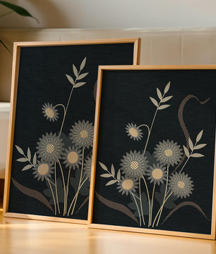 Abstract floral design with intricate patterns on dark background