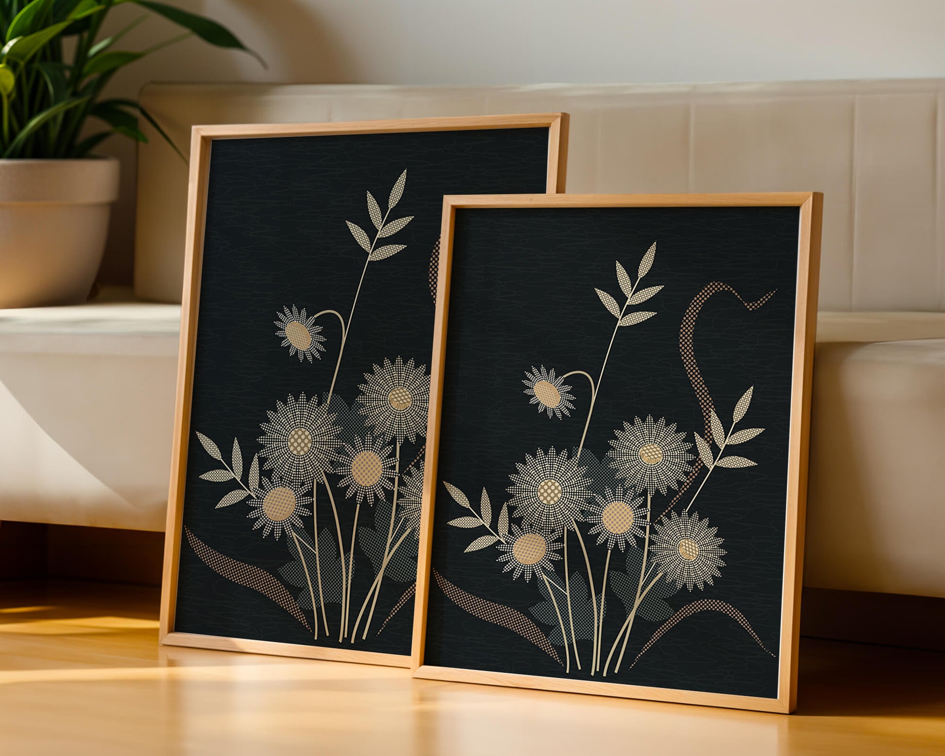 Abstract floral design with intricate patterns on dark background