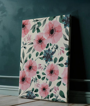 Patrón acuarela floral con flores rosas y hojas verdes