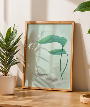 Minimalistic Art of Green Leaves on Abstract Background