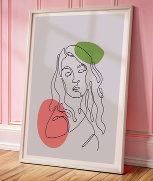 Line Art Portrait auf grauem Hintergrund mit Farbakzenten 