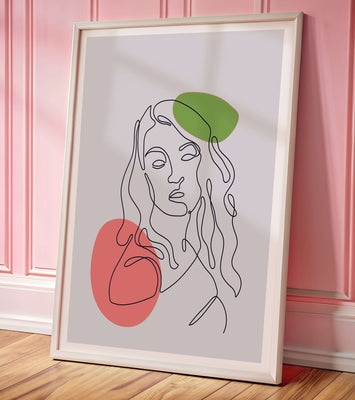 Line Art Portrait on Gray Background with Color Accents