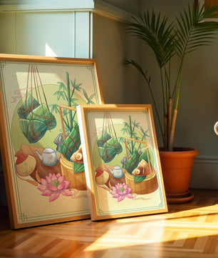 Traditional Asian tea set with bamboo and dumplings