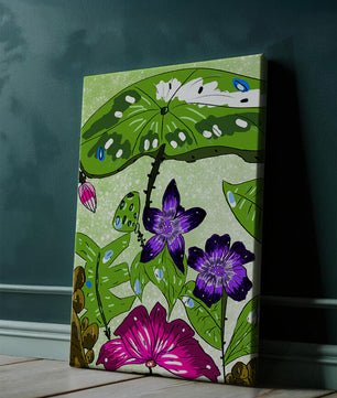 Bunte Blumenillustration mit exotischen Blumen und Blättern