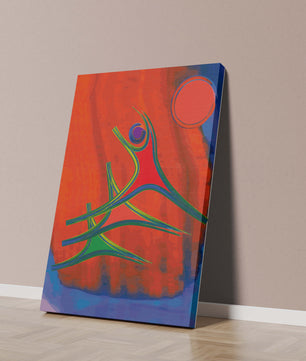 Abstract colorful artwork with dynamic figures and bold colors
