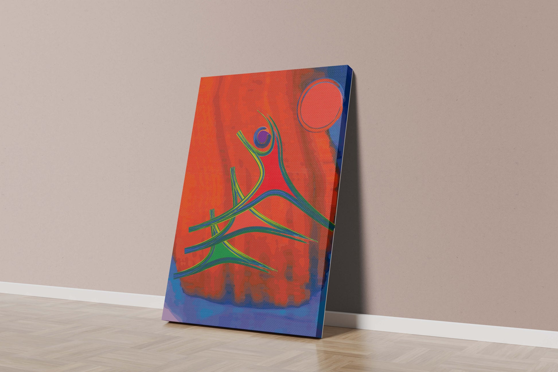 Abstract colorful artwork with dynamic figures and bold colors