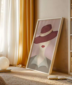Stylish Woman in Vintage Hat with Minimalist Fashion Art