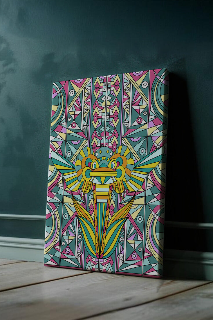 Elefante geométrico colorido con patrones abstractos