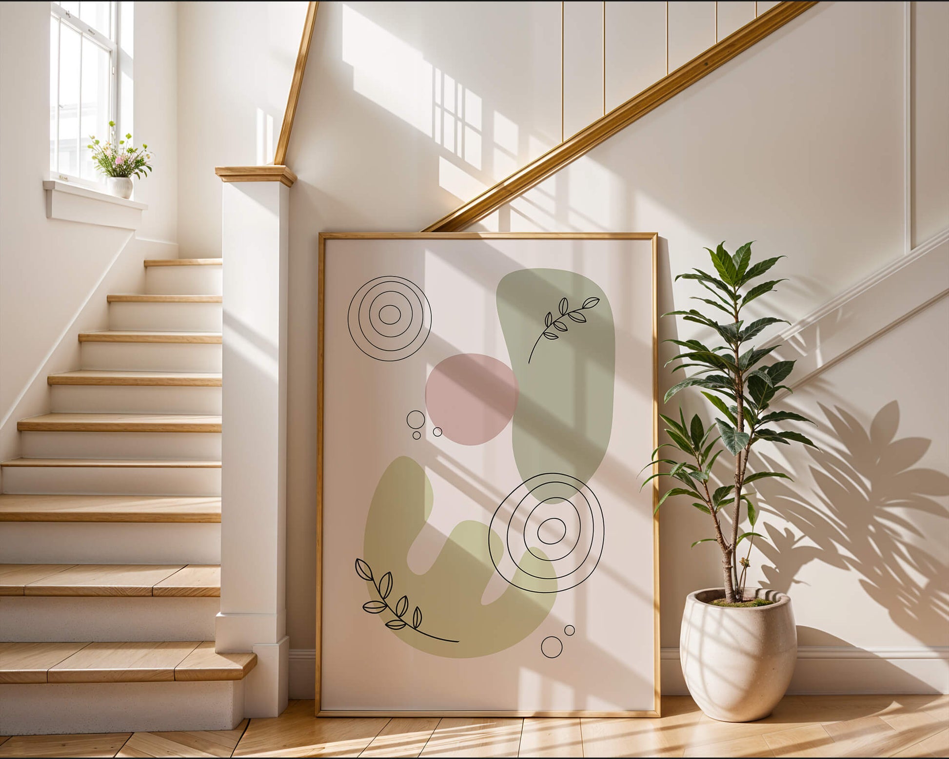 Abstract shapes and leaves in minimalistic design