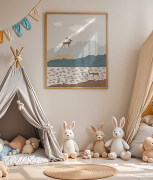 Majestic Deer and Mountain Landscape in Minimalist Style - Mi tienda