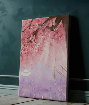 Cherry Blossom Garden with Spring Flowers and Sunlight