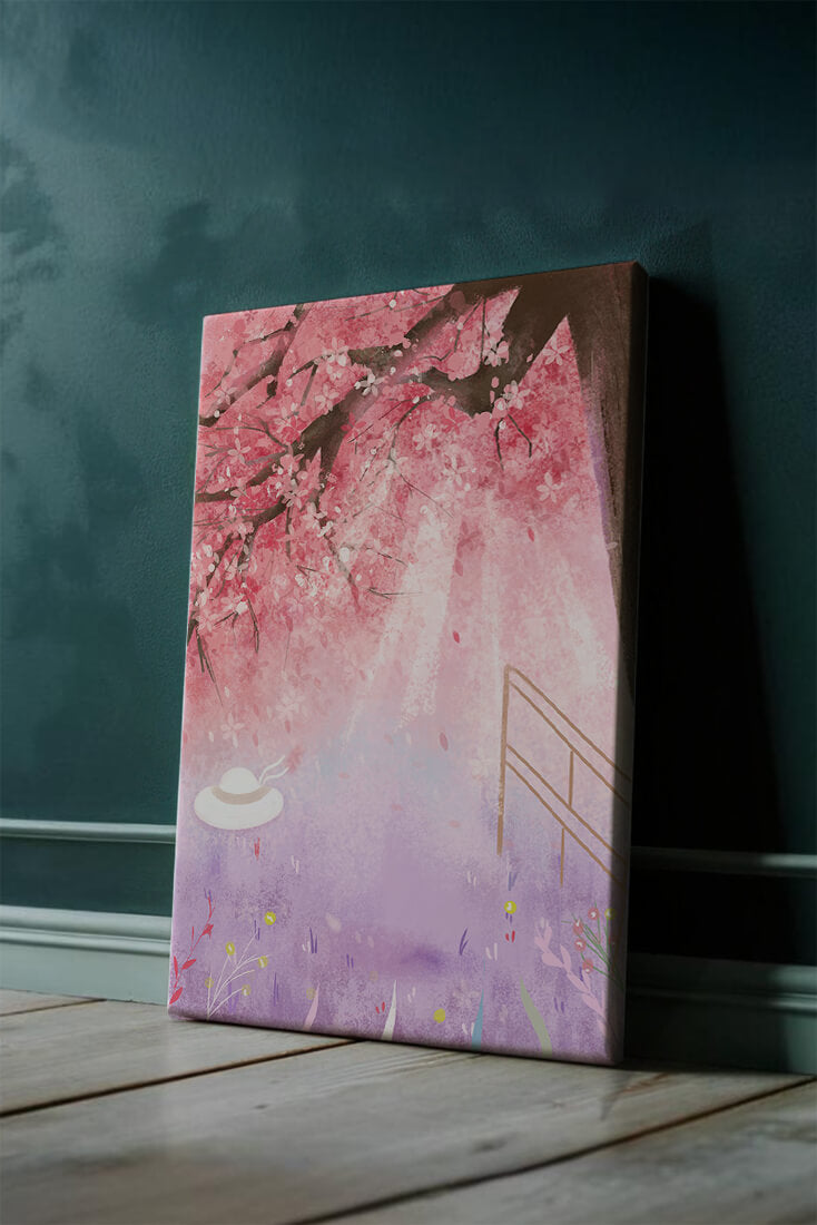 Cherry Blossom Garden with Spring Flowers and Sunlight