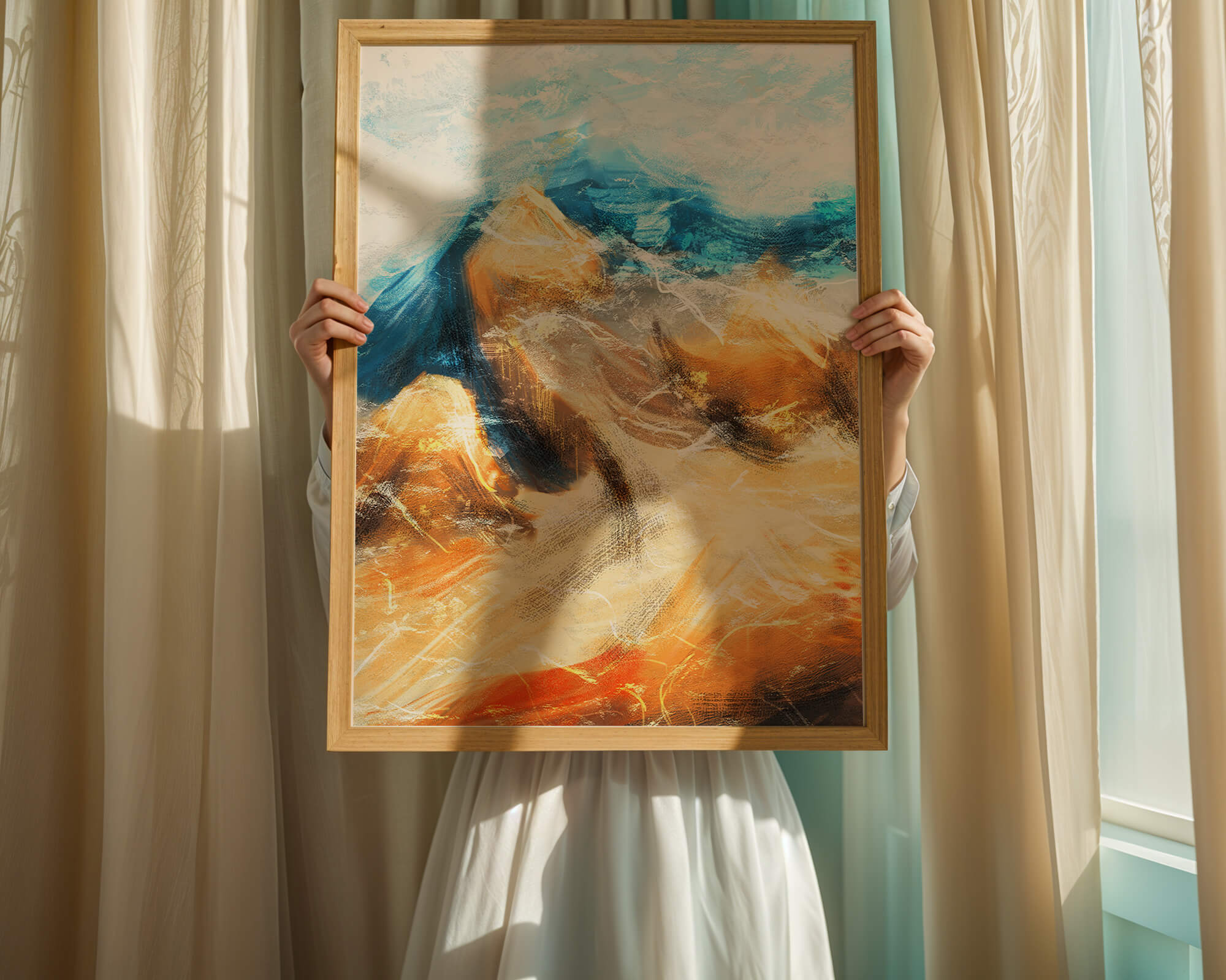 Abstract landscape with blue and golden hues