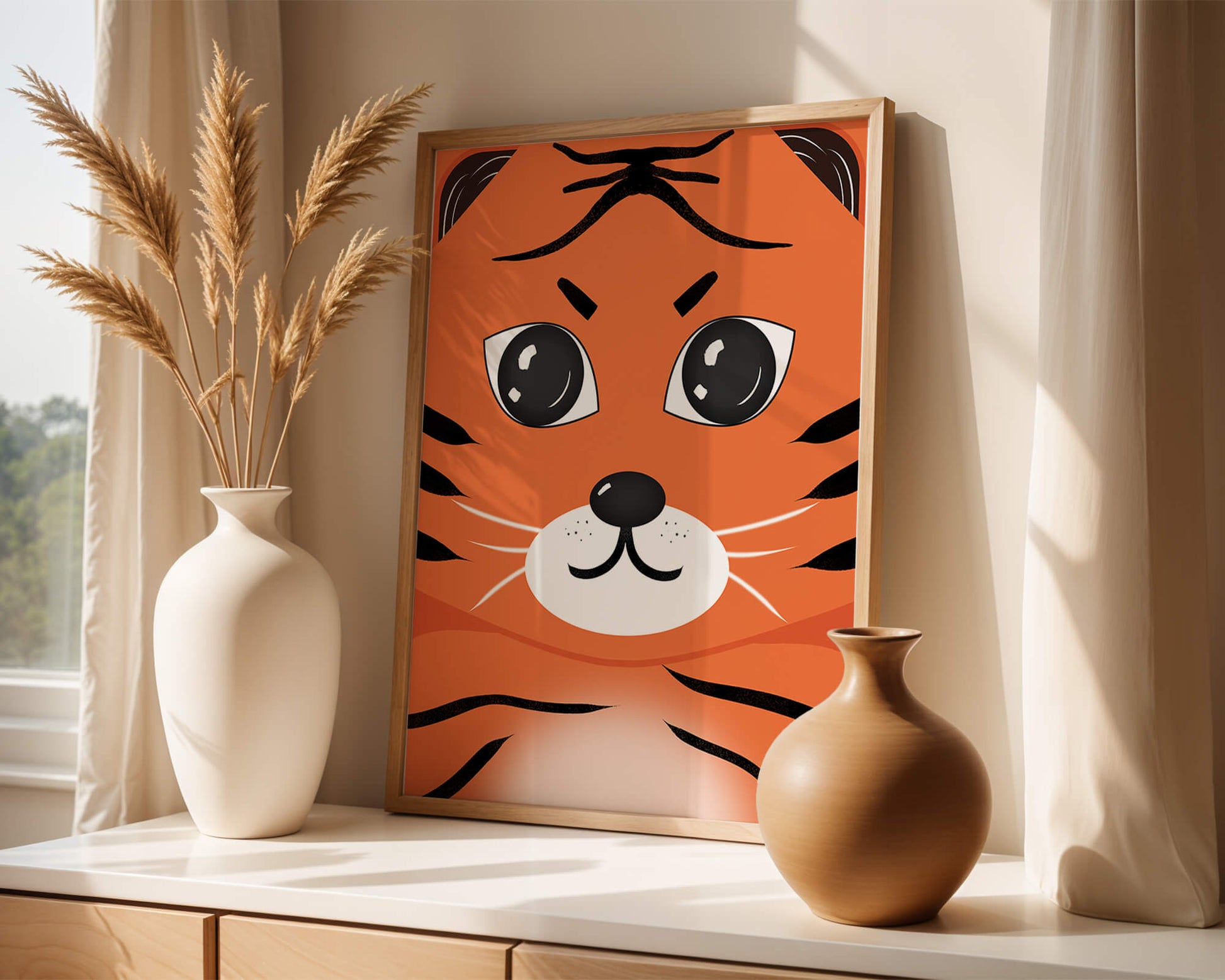 Adorable tiger face illustration with bold features