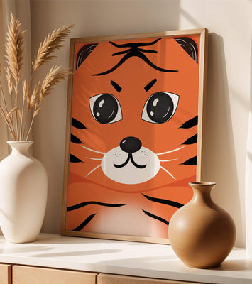 Adorable tiger face illustration with bold features